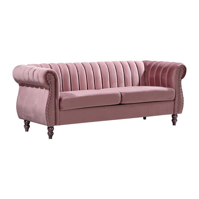 Canapé chesterfield 3 places en velours vieux rose TRUMBO