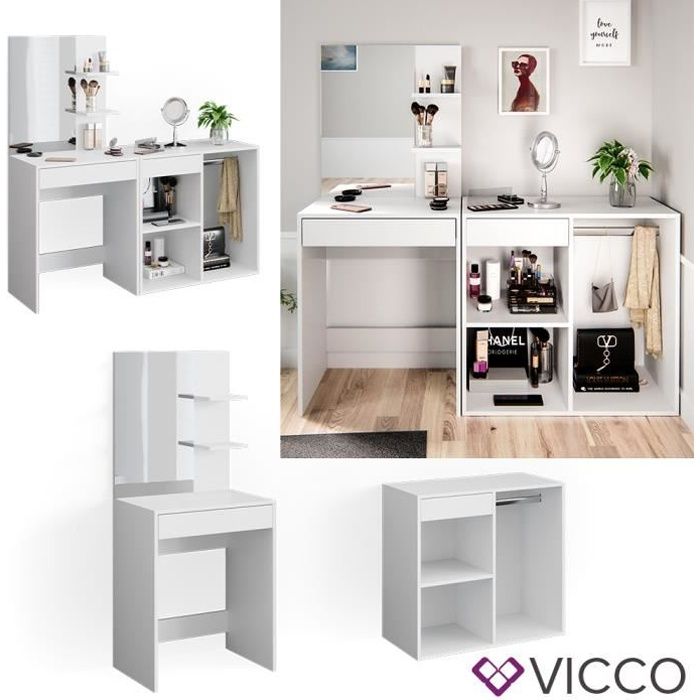 Commode de Maquillage Vicco Coiffeuse Daenerys Blanc-Sonoma Table de Maquillage