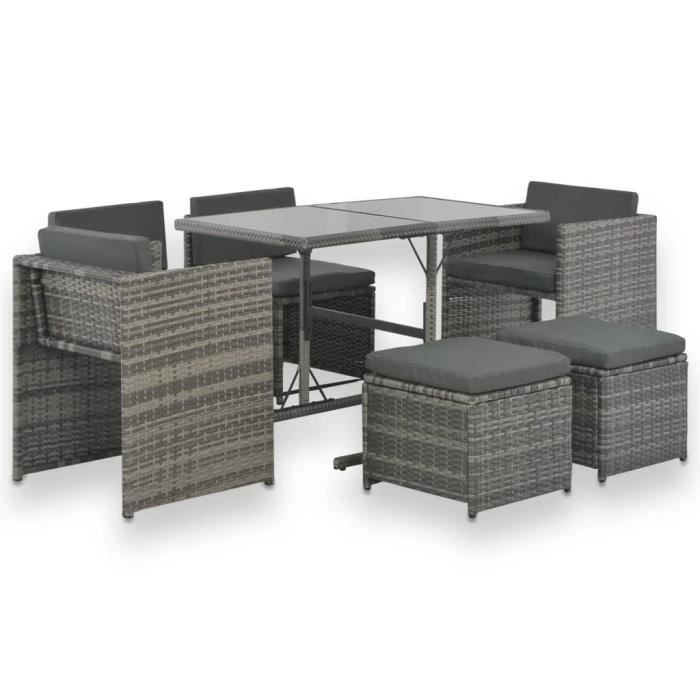 vidaXL Mobilier à dîner de jardin 7pcs et coussins Résine tressée Gris