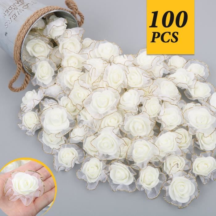 yeehao 144 Pièces/Paquet Mini Mousse Artificiel Rose Fleur Bouquet Décor de Mariage Artisanat Fournitures Blanc