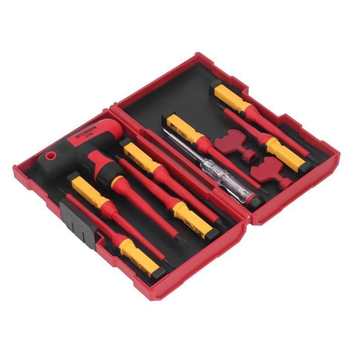 EROOSY Kit Tournevis Isolé VDE 13 Pièces - Tournevis Électrique Magnétique CR-V 1000V Avec Poignées Soft-Grip Et Détecteur De Tension