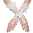DAMILY® Gants blancs de la mariée fleur broderie - Mariage Cérémonie - accessoire mariage-1