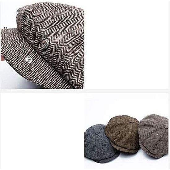 Béret Plate Homme WANTONFY - Hiver Chaleureux - Polyester - Classique Noir/Gris