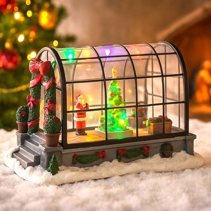 Décoration Noël Lumineuse Musicale - Père Noël Avec Train Et Village - 52 Cm Résine - Minuterie 1h/6h - VARZI
