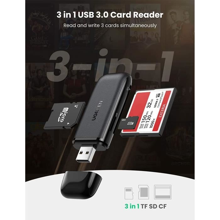 Lecteur de Carte SD Micro SD TF CF MS 4 en 1 Adaptateur Compact
