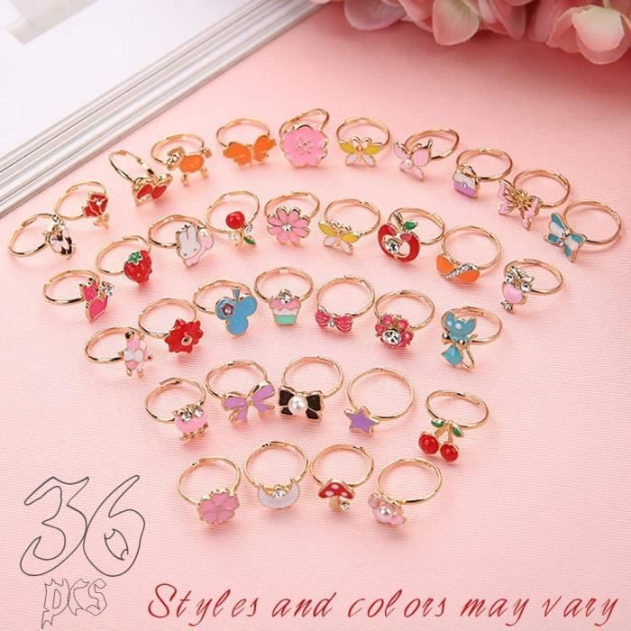 Bague Fille Enfant, XiXiRan 36 Pièces Réglables Bague pour Enfant