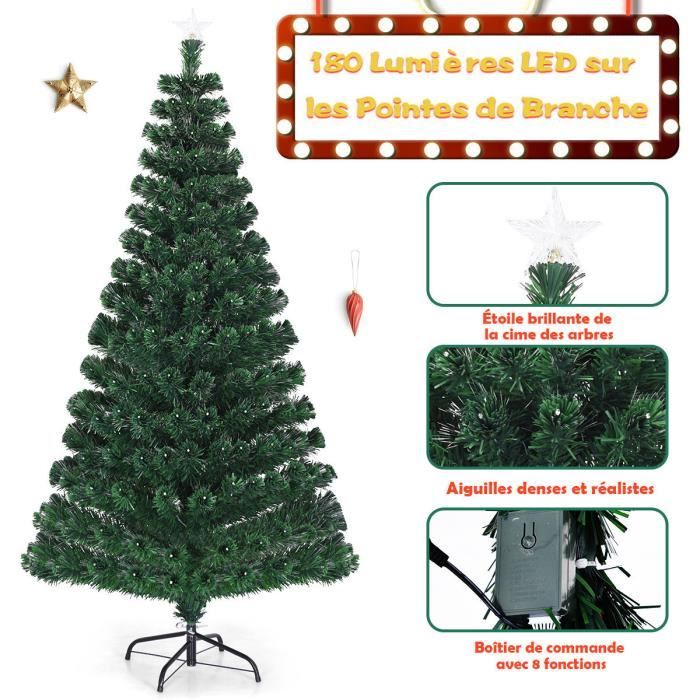Sapin De Noël LED Artificiel 150cm COSTWAY-190 Lumières Multicolore-343