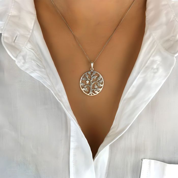 Pendentif Arbre De Vie En Argent Massif 925 - Rond 25x15 Mm - Marque Bijouterie Papillon Bleu - Neuf Avec étiquettes