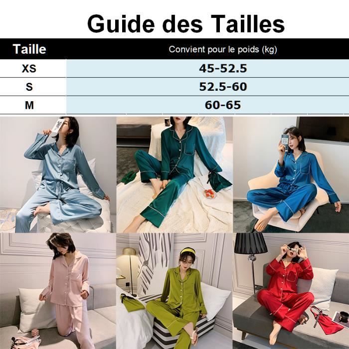 Pyjama Femme En Satin De Soie - Ensemble 2 Pièces Manches Longues - Taille S à XXL, Nombreuses Couleurs - 3