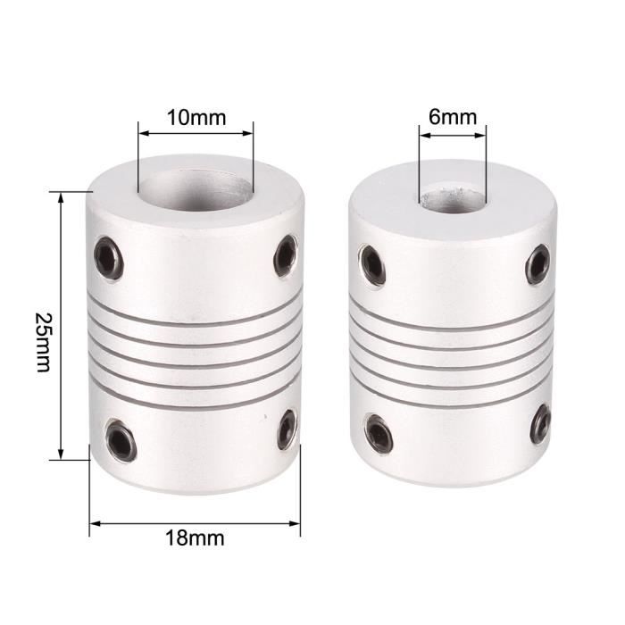 Accouplement Flexible Arbre 8-10mm - Alliage Aluminium - Pour Moteurs, Pompes - Longueur 25mm