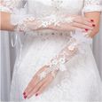 DAMILY® Gants blancs de la mariée fleur broderie - Mariage Cérémonie - accessoire mariage-2