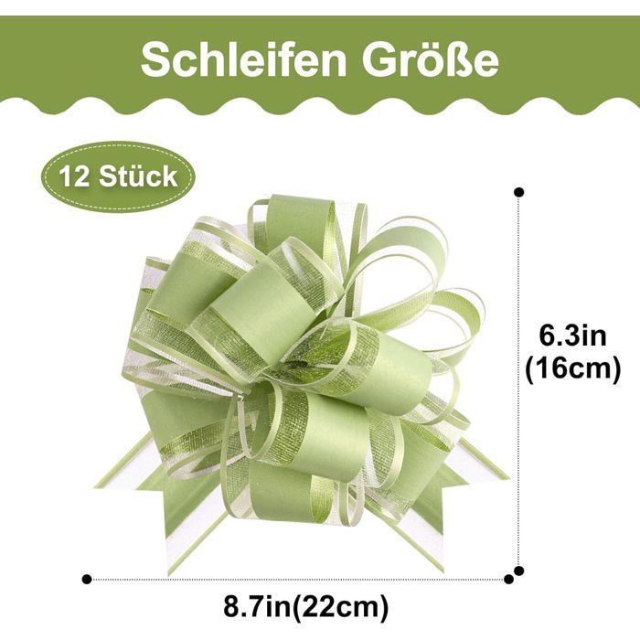 Lot 12 Gros Nœuds Cadeaux Vert Armée 15 Cm - En Organza, Réutilisables, Pour Emballage, Mariage, Décoration Voiture - 11