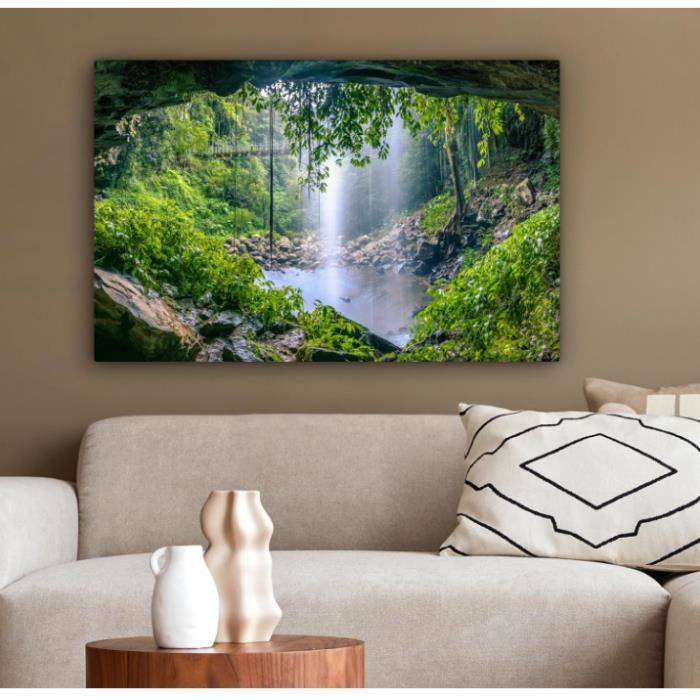 MuchoWow© Impression sur Toile Peinture 120x80 cm Tableau Mural Decoration Salon Reproductions de Tableaux Murale Moderne Cascade - Nature - Plantes - Jungle - Eau