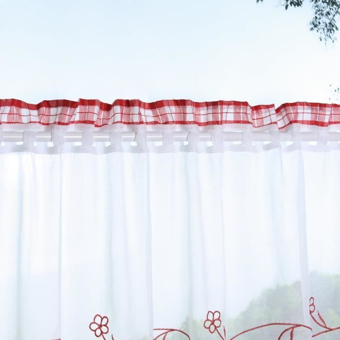 Rideau Brise-bise Semi-transparent - 76x60 Cm (lot De 2) - Tissu Polyester, Passe-tringle - Pour Cuisine, Salle De Bain