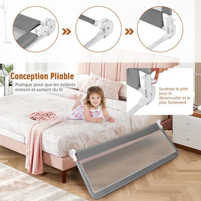 LIFEZEAL Barrière de Lit Pliable, Barriere de Securite Enfant Lit en Tissu  Oxford et en PP, Barriere de Lit Enfant 121x42 CM, Protection Chute Enfant