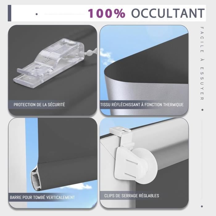 Store Enrouleur Jour Nuit Sans Perçage, Lin Gris, 60x150cm, Store