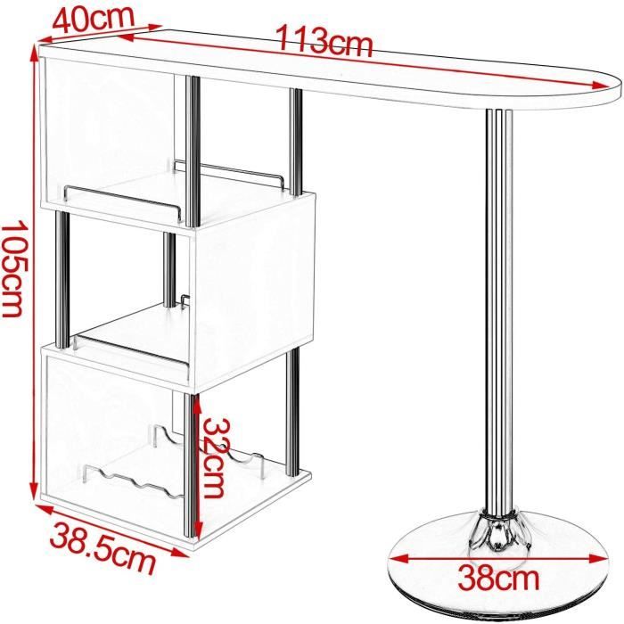 Table De Bar Rotative 180° WOLTU 3 Étagères – Table Bistrot Métal MDF 134×112×38 Cm Noir