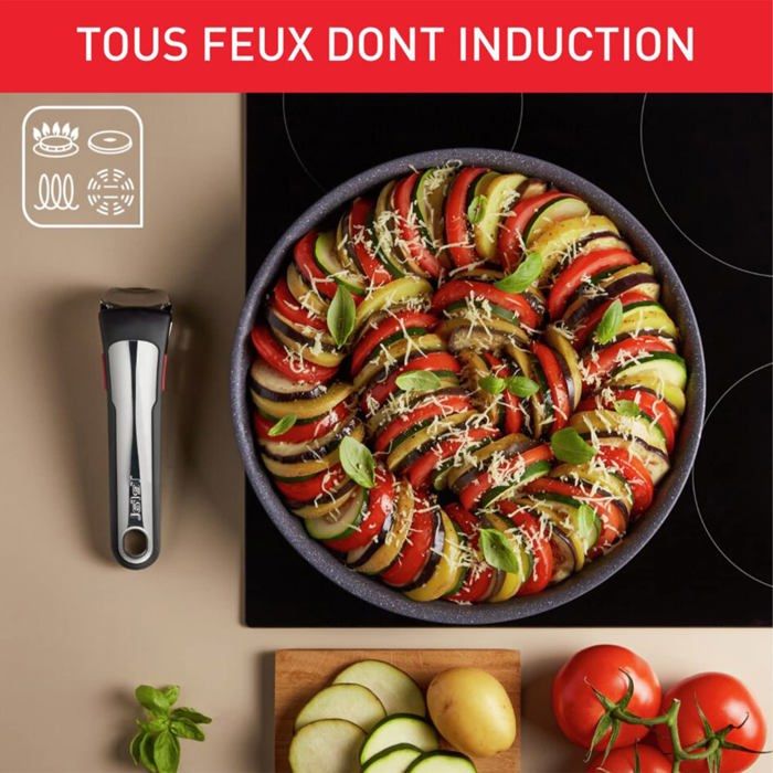 Tefal Ingenio Natural On Batterie De Cuisine 8 Pièces - Induction, Antiadhésif, Empilable Avec Poignée Amovible