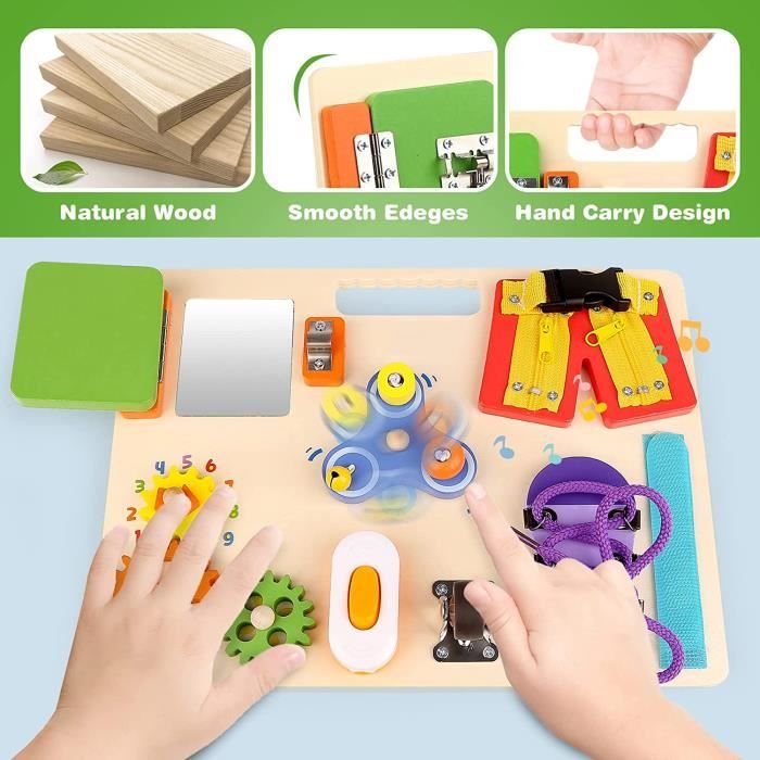 Busy Board Montessori Jouet Bois - Planche Montessori 1 2 3 4 Ans Jouet  Enfant Parcours Motricité Bébé Jeux Educatif Tableau Activités pour Garcon  Fille