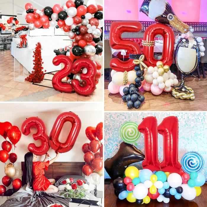 FUNXGO® Ballon decoration anniversaire 30 an - Ballon Numéro 30 en Rouge -  deco anniversaire 30an fille ou garcon - Gonflables à l'Hélium - pour une