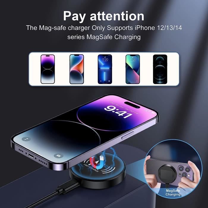 Chargeur pour téléphone mobile Vshop ®chargeur induction 15w sans fil  magnétique compatible pour iphone 13/13 mini/13 pro/13 pro max/12 series et  les autres appareils magsafe