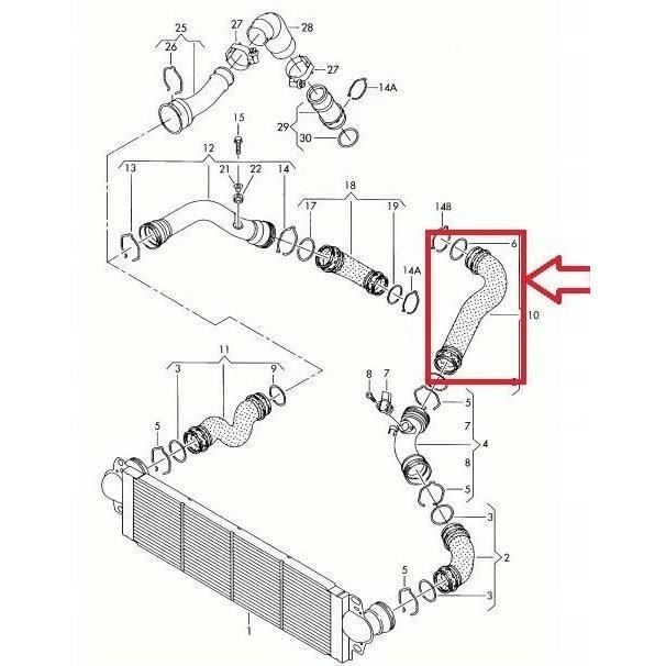 Tuyau Turbo De Remplacement Compatible V.W. T6 Transporter 2.0 TDI - Référence 7E0145709C - Kit Complet Avec Pince Et Joint - Matériau Haute Qualité Résistant à La Chaleur - 5