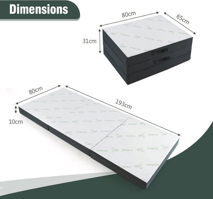 COSTWAY Matelas Mousse Pliable 3 sections 80x193 cm appoint camping sieste