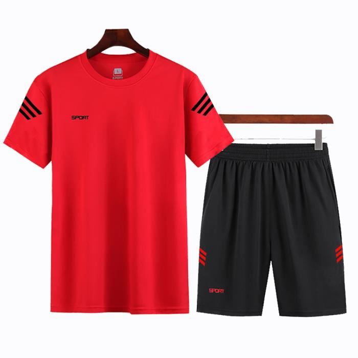 Ensemble Sport 2 Pièces Homme Été - T-shirt Manches Courtes Et Short, Tenue Décontractée Fitness, Plage, Streetwear - 2