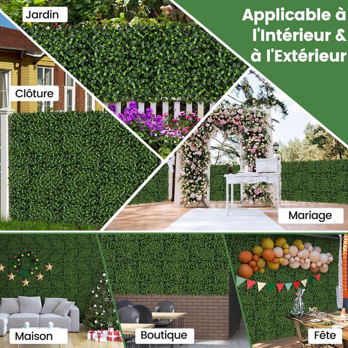 COSTWAY Haie Artificielle 50 x 50cm, 12 Panneaux Muraux en Gazon ...