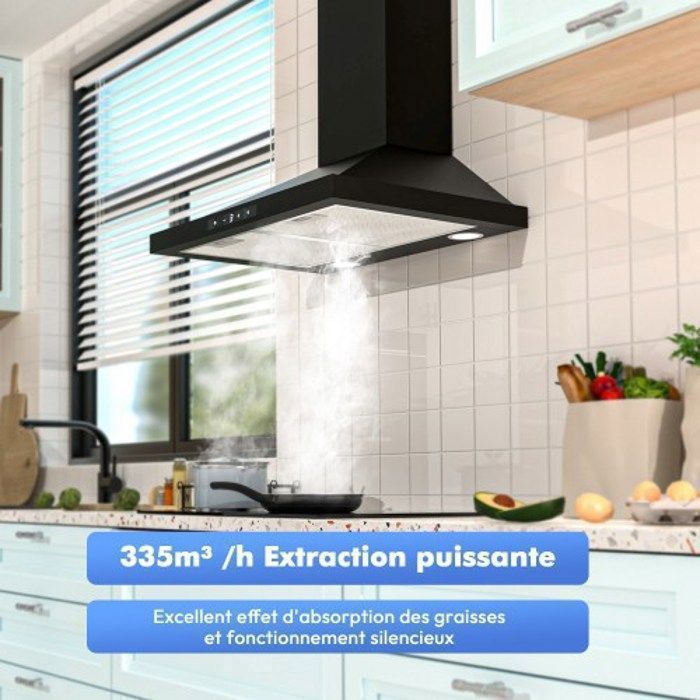FIREGAS Campana Extractora de Pared con LED 60 cm, 532,4 m³/h, 9 Velocidades, Filtros de Carbón