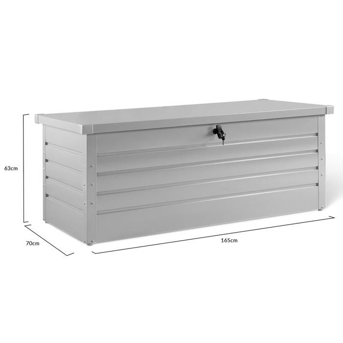 IDMarket Coffre Rangement Métal Verrouillable 600L Gris Clair - 165x70x63cm Jardin Terrasse