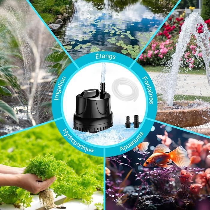Pompe à Eau Submersible 25W - 1500L/H, Hauteur 2m, Pour Aquarium, étang, Fontaine - 10
