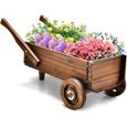 GOPLUS Brouette à Roulettes, Chariot de Plantation avec Trous de Drainage, Support à Fleurs avec Poignées-0