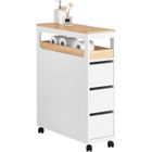 SoBuy BZR54-W Meuble Bas Salle de Bain Étroit sur roulettes, Rangement WC Compact, 1 Plateau Amovible et 3 tiroirs, 65x23x82cm