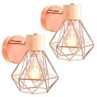 TOKIUS 2 Packs Applique Murale Industrielle Intérieure Design Cage en Métal Bois Luminaire E27 pour Chambre Couloir Salon Or Rose