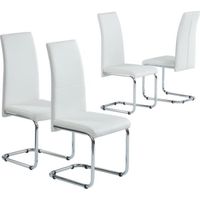 Lot de 4 chaises rembourrées BAÏTA MARA - Simili blanc pieds métal chromé - L 54 x P 42 x H 101 cm