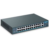 YuanLey 26 Port PoE Switch, 24 PoE+ Port 100Mbps, 2 Uplink Gigabit, 802.3af/at Haute Puissance 400W, Plug and Play Non Gere e