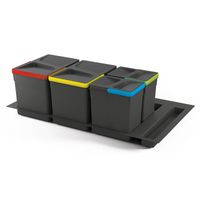 Emuca Kit de poubelle pour tiroir de cuisine avec base Recycle hauteur 266mm, 2x15litres, 2x7litres, module 900mm, Plastique Gris