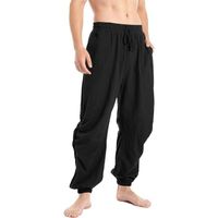 Pantalons Toile Homme Pantalon Medieval Homme Décontracté Pantalon Coton Lin Homme Yoga Leger Été Taille Elastique-noir