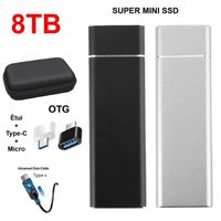 Disque Dur Externe SSD Portable 8TB 8To Noir avec OTG + Étui Housse Sac de Protection HDD pour PC Ordinateur Téléphone Mobile