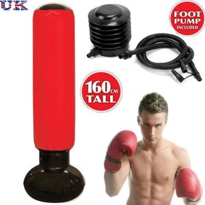 HOMCOM Punching ball sur pied réglable en hauteur 126-144 cm avec gants,  pompe et base de lestage rouge pas cher 