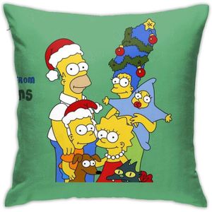 TAIE D'OREILLER Taie d'oreiller Merry Christmas From The Simpsons - Vert - Carré - Rayures - Contemporain - Design