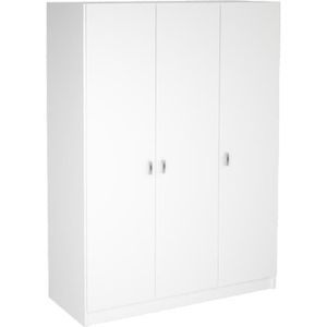 Pegane – Armoire penderie 3 portes blanc 200 x 135 x 52 cm – 3 tablettes de rangement – Design contemporain pour chambre moderne