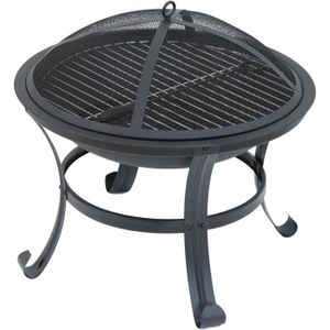 BRASERO - ACCESSOIRE Brasero rond avec grille de barbecue Protection anti-étincelles pour jardin extérieur Acier[S334]