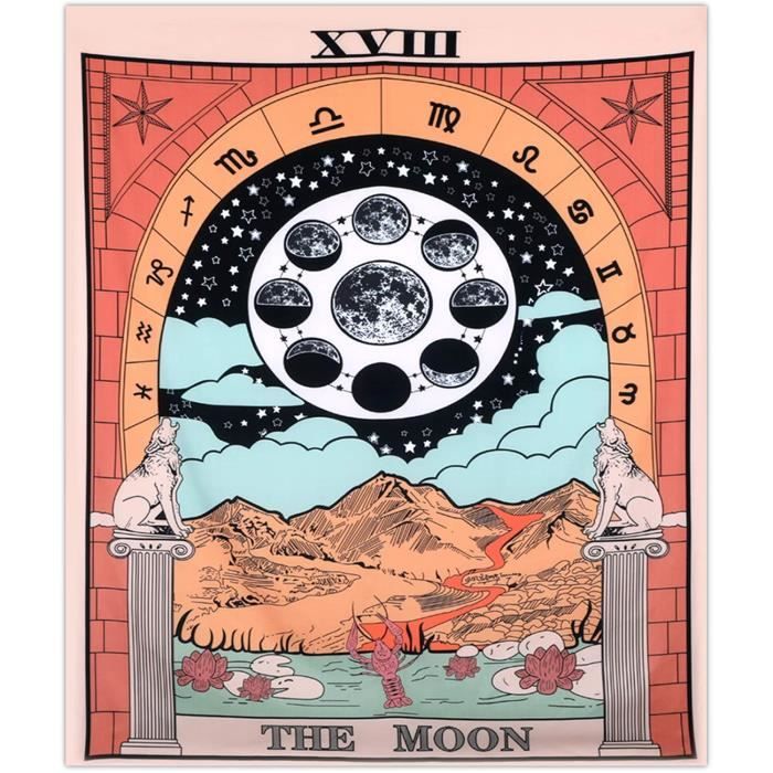 Tenture murale avec impression tarot Lune, et le Soleil, tenture divinatoire style europ¨¦en m¨¦di¨¦val[1260] - Maison
