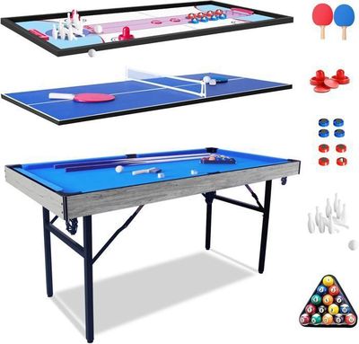Table Multi Jeux Pliable 4 En 1 Ados - Baby-foot - Billard - Ping Pong - Hockey- Jeux D'extérieur