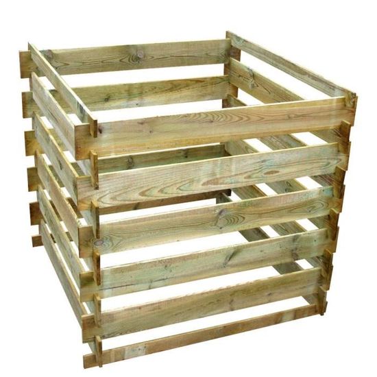 Composteur Jardin En Pin Imprégné 80x50x100 Cm - Bac à Compost à Lattes, Assemblage Facile