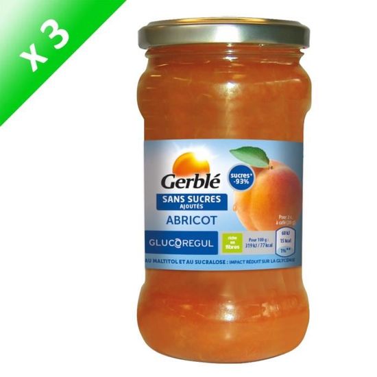 [LOT DE 3] GERBLE Confiture à l'abricot sans sucres ajoutés 320 g