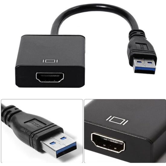 ELECABLE Câble adaptateur USB vers HDMI pour Mac OS Windows 11/10/8/7/, USB  3.0 vers HDMI mâle HD 1080p pour écran audio/vidéo (1,8 m) : :  Informatique