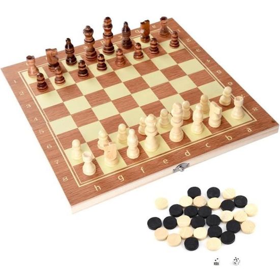 Portable pliant d'échecs en bois ensemble pliable échiquier PIECES BOIS Board NEW GAME 